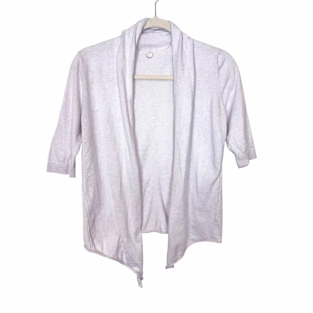 Margaret O’Leary Cotton Short Sleeve Open Front Sweater Small Lavender Cardigan